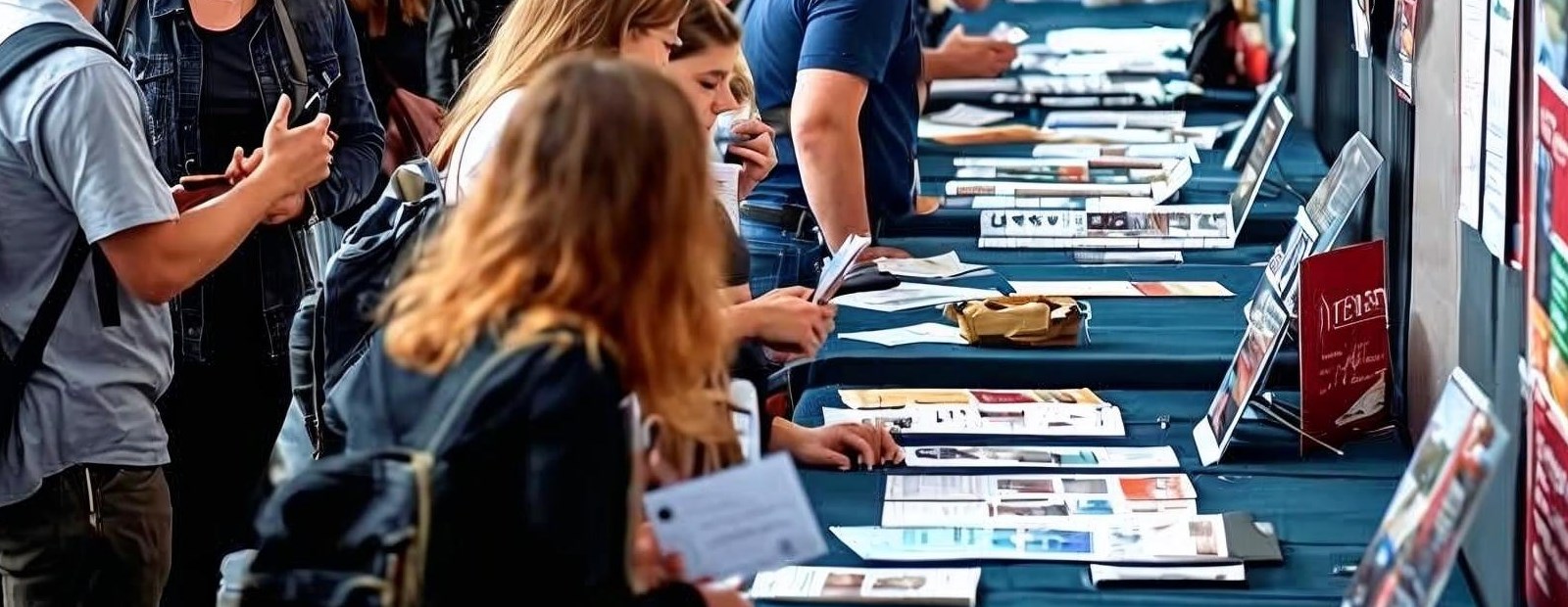 high school students at a college fair